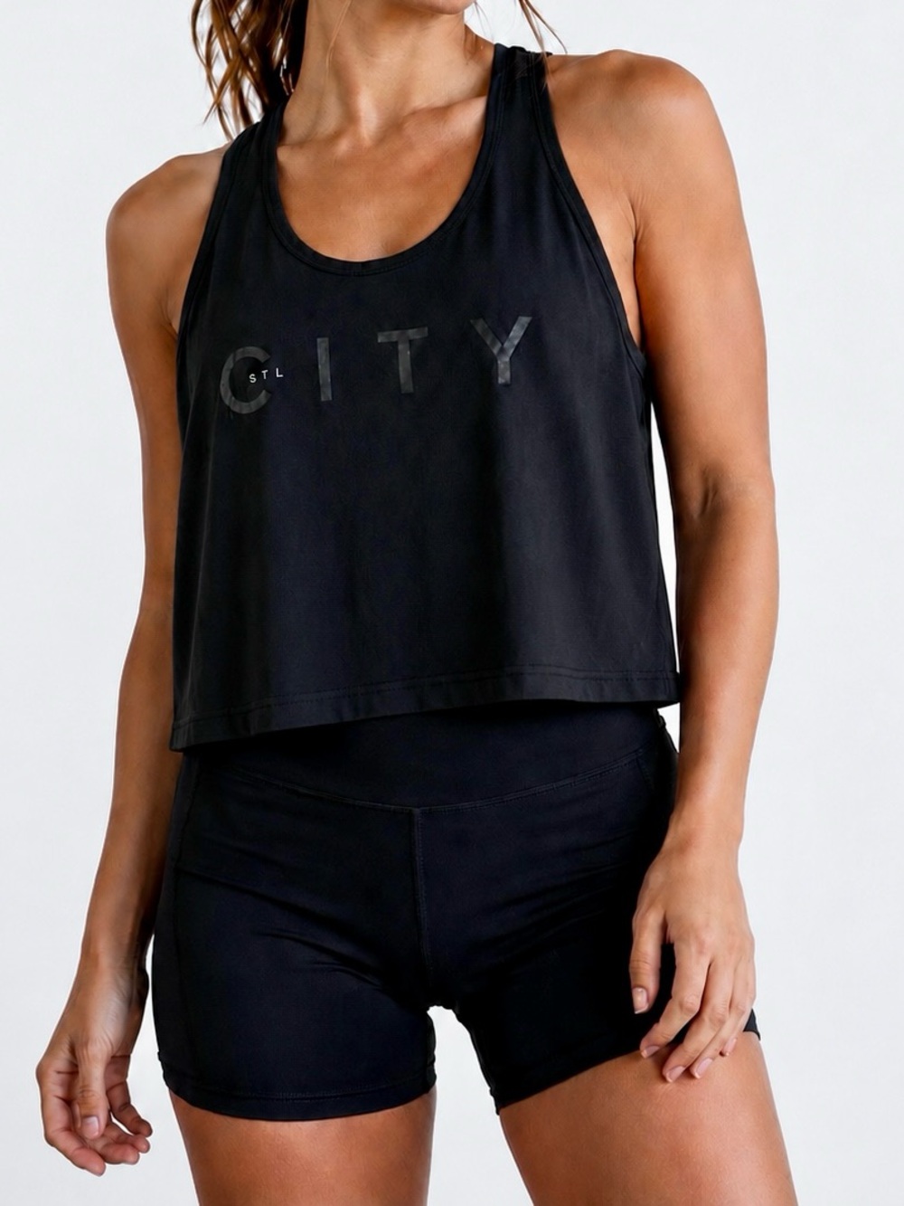 LULULEMON Cotton Loose Fit Cropped Tank Top STL CITY Black & Grey Racerback